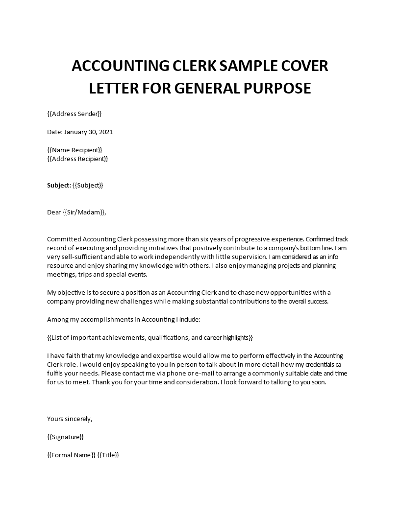 accounting clerk cover letter