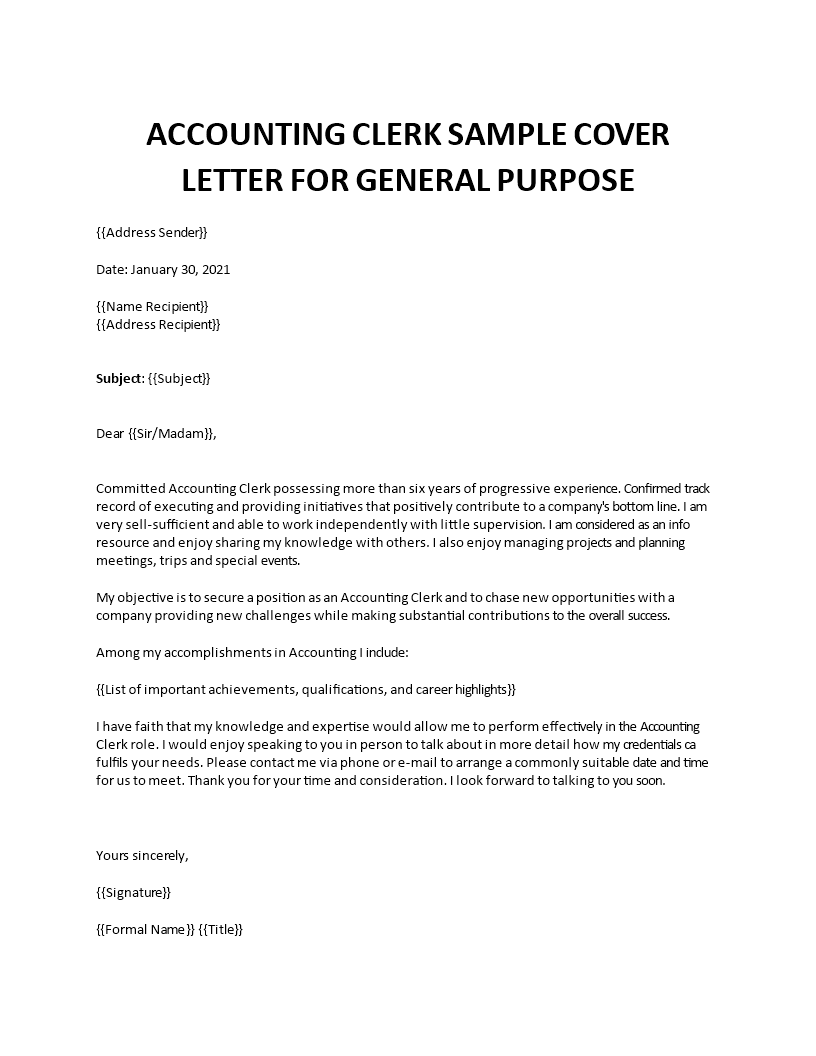 application letter for accounts clerk position