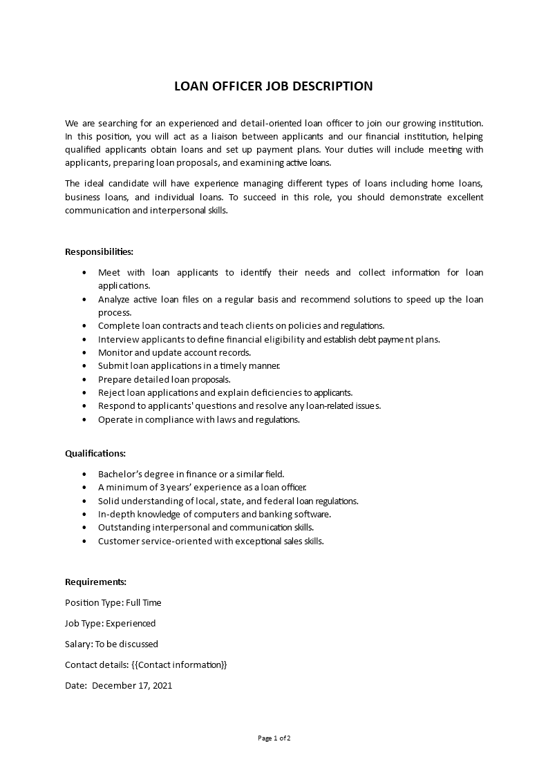 loan officer job description Main Image loan officer job description