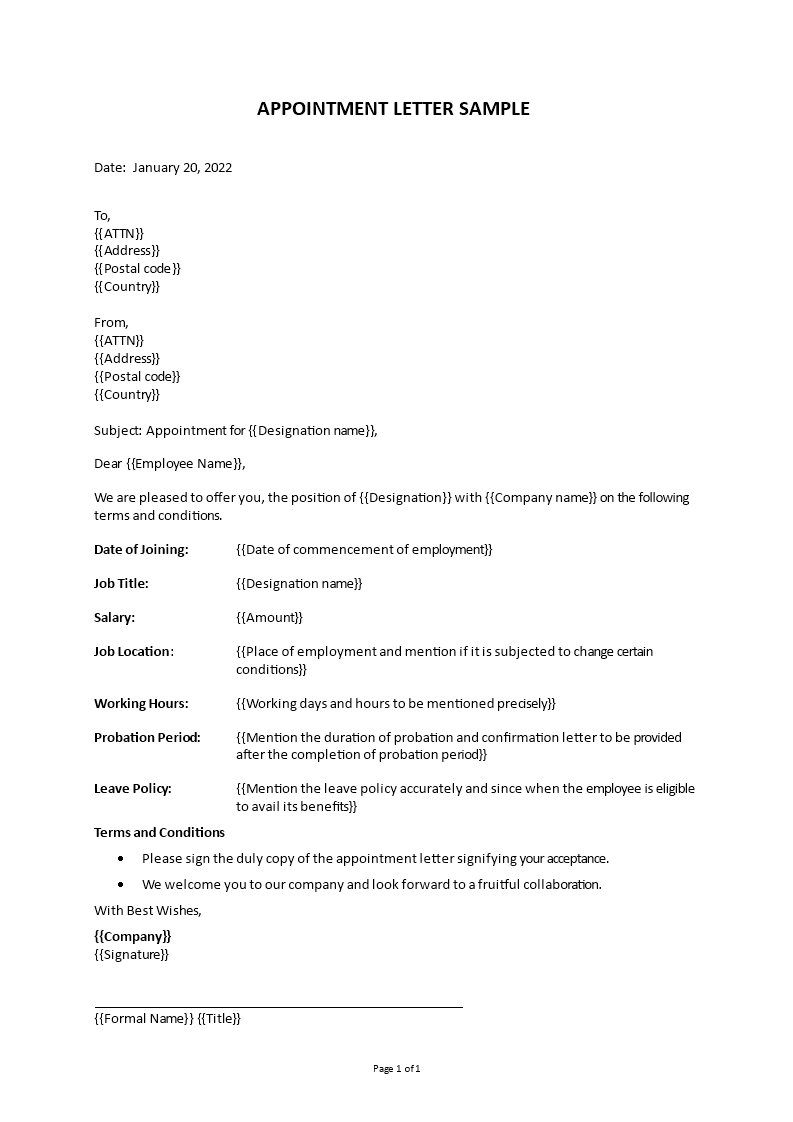 appointment letter template Main Image appointment letter template