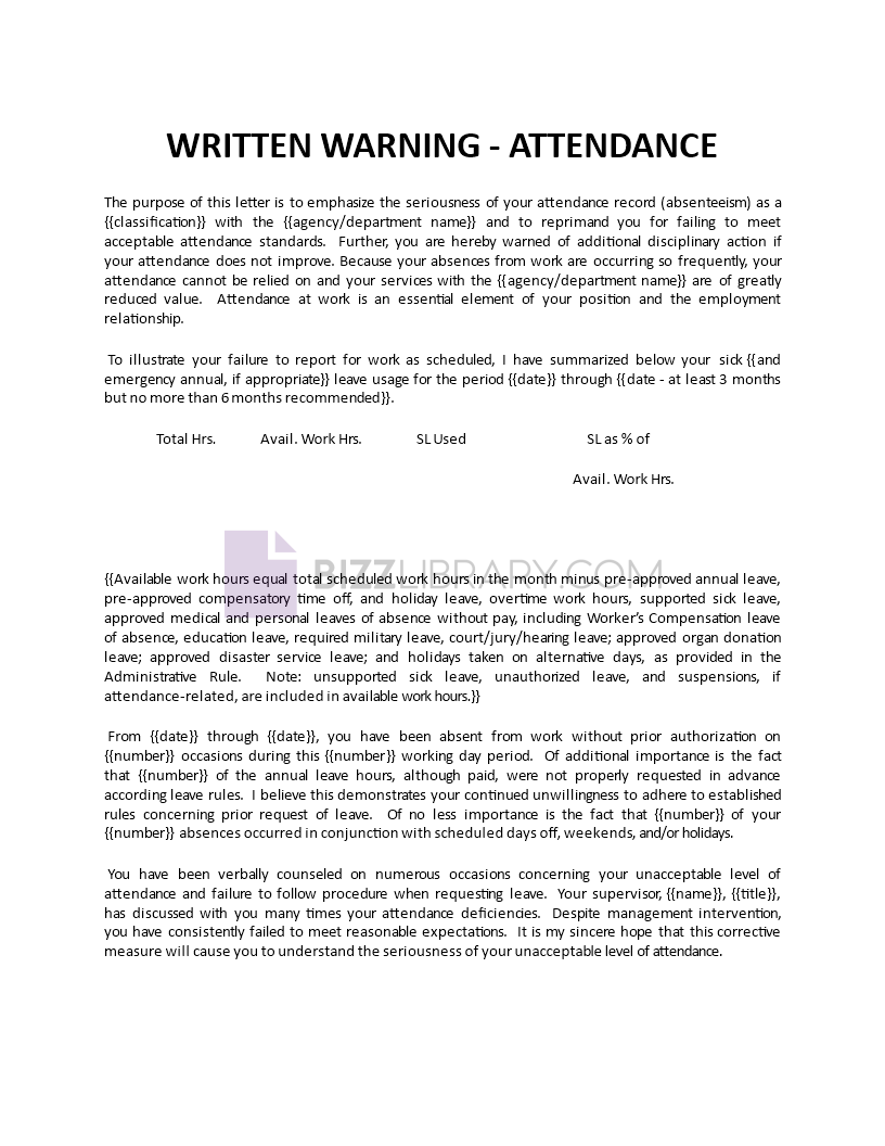 written warning for attendance