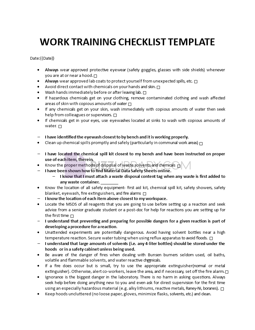 work training checklist template Main Image work training checklist template