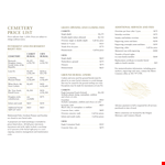 Cemetery Price List form example document template