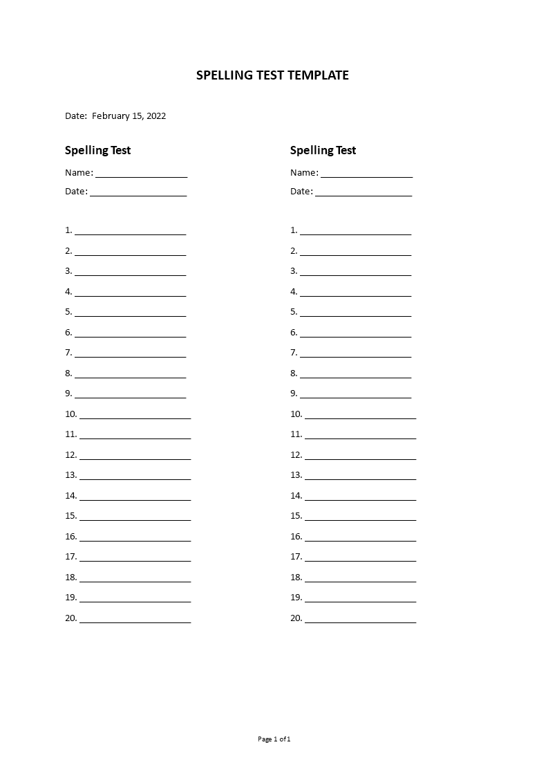 spelling test template