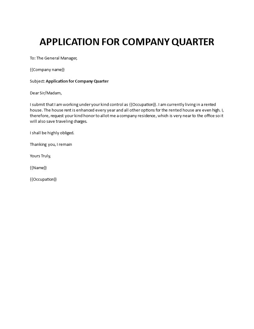 application for relocation company residence