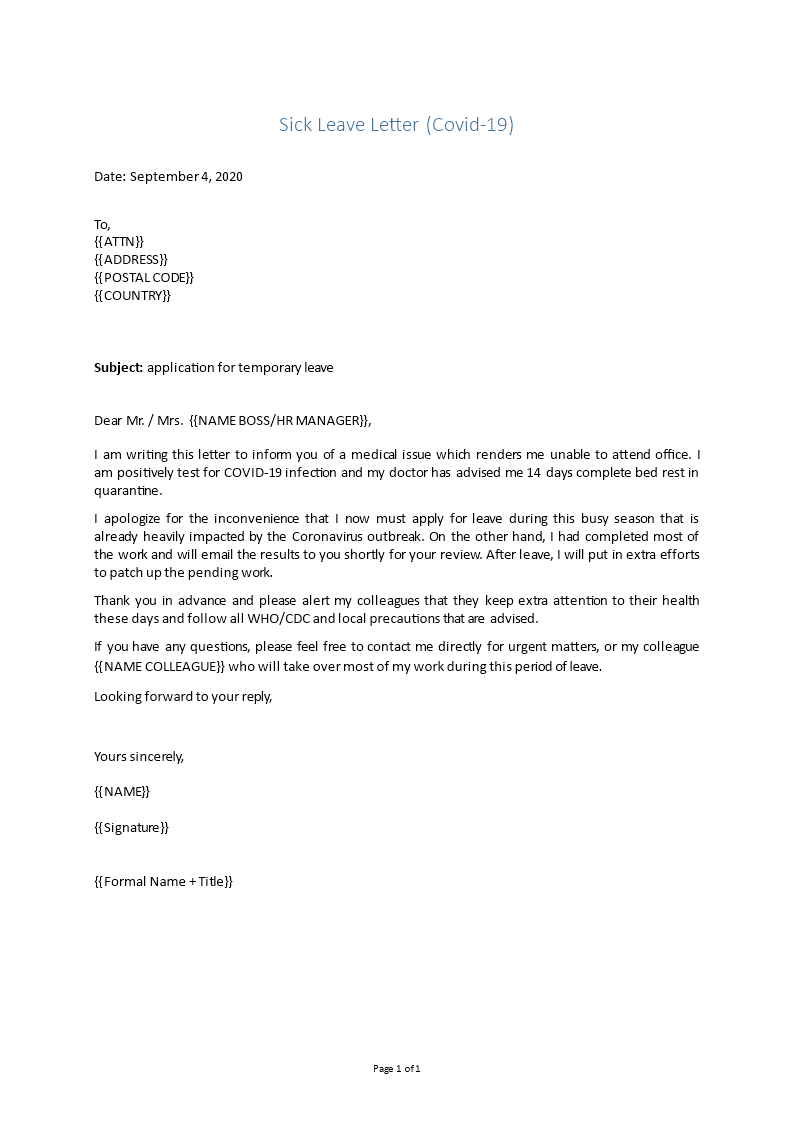 Medical Leave Letter From Doctor from www.bizzlibrary.com