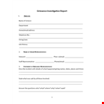 Grievance Investigation - Documents, Management, Dates, Grievor example document template