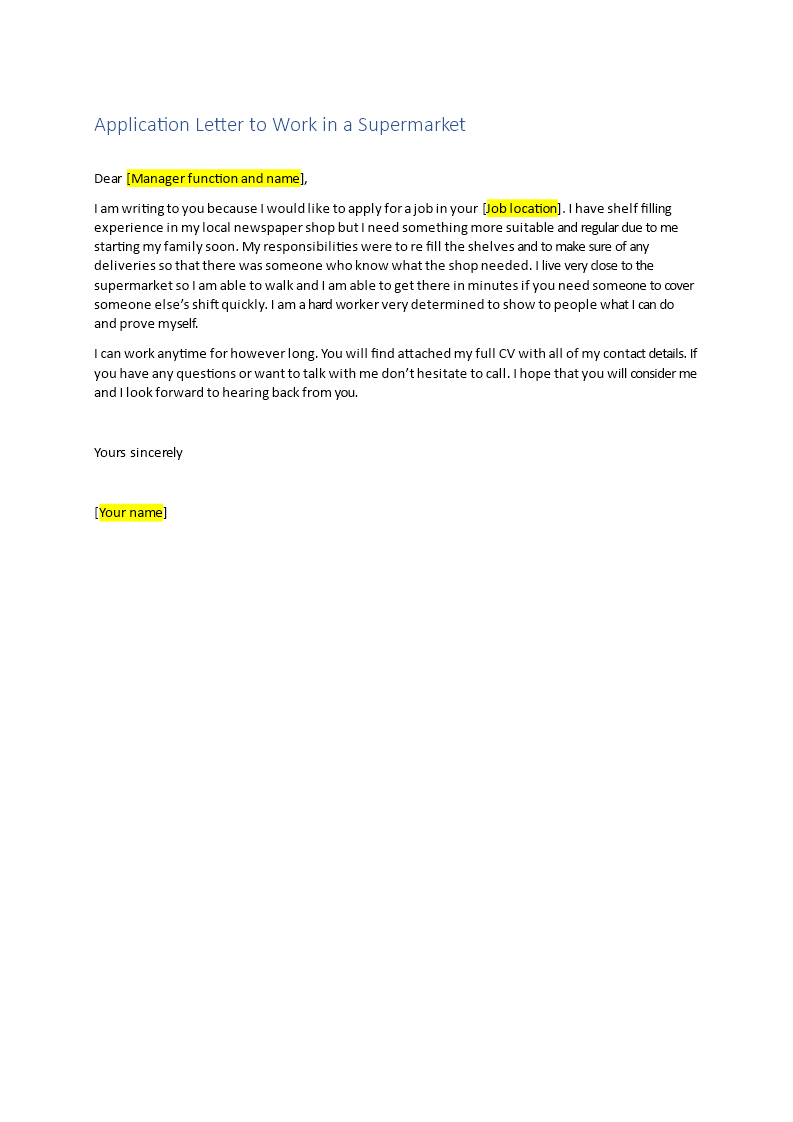 example of application letter for a supermarket job
