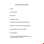 Scope of Work Template for Contractor Requirements example document template