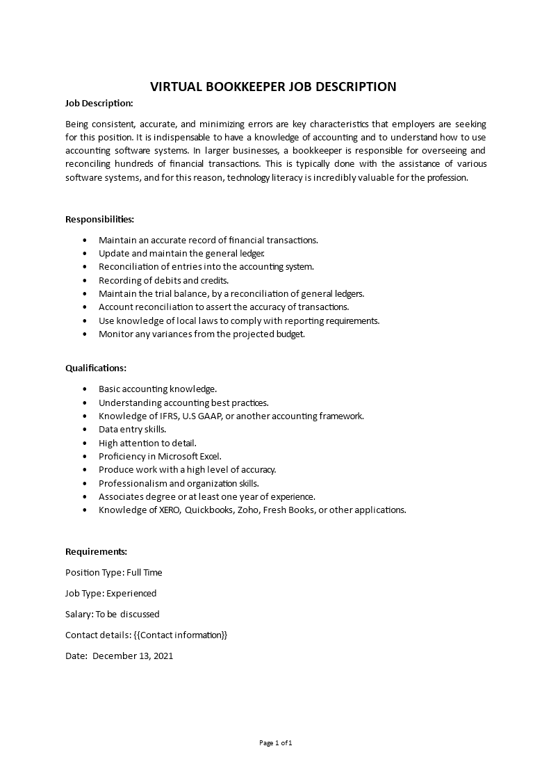 virtual bookkeeper job description Main Image virtual bookkeeper job description