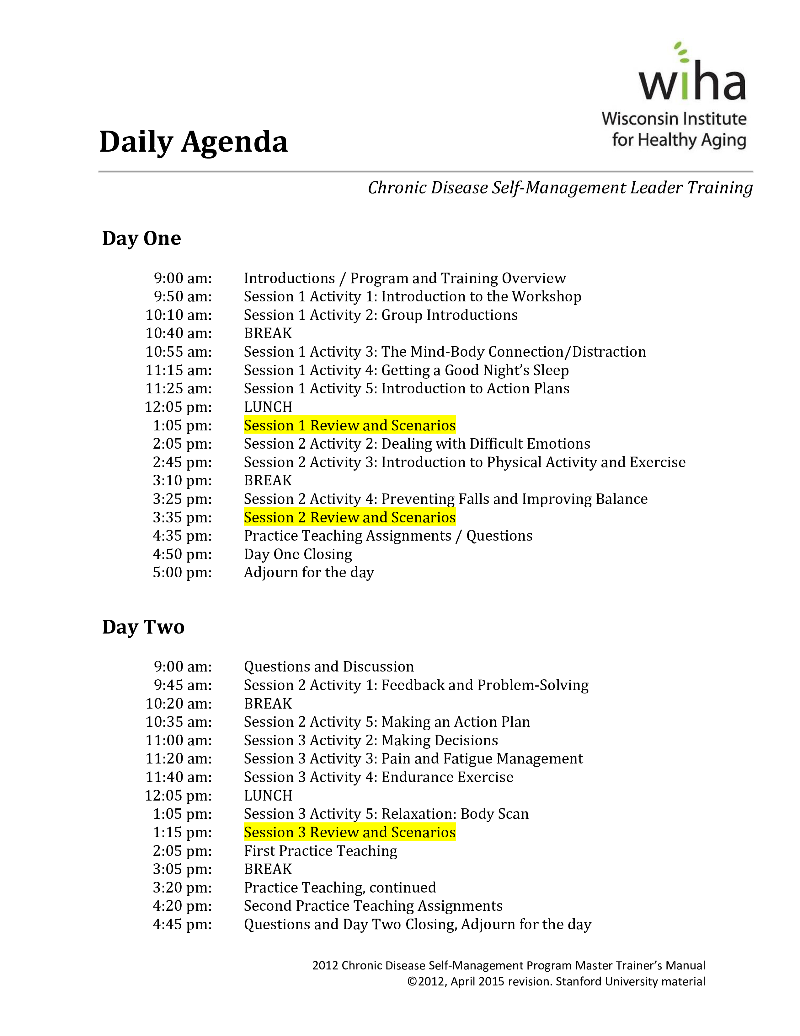Daily Agenda Example Daily Agenda Example