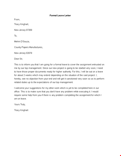 Sample Formal Leave Letter