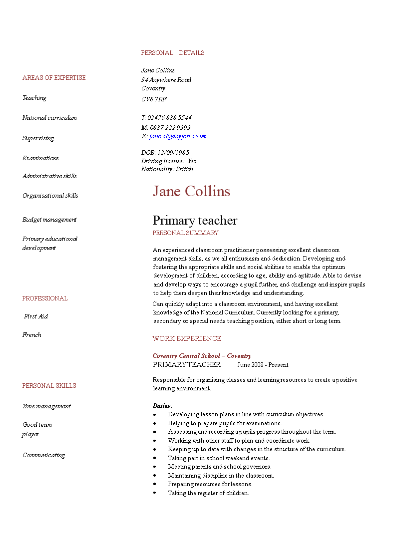 Primary School Teacher Resume Pdf primary-school-teacher-resume-pdf