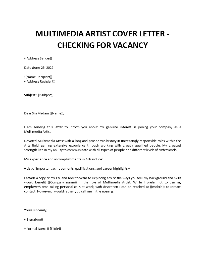multimedia artist cover letter Main Image multimedia artist cover letter
