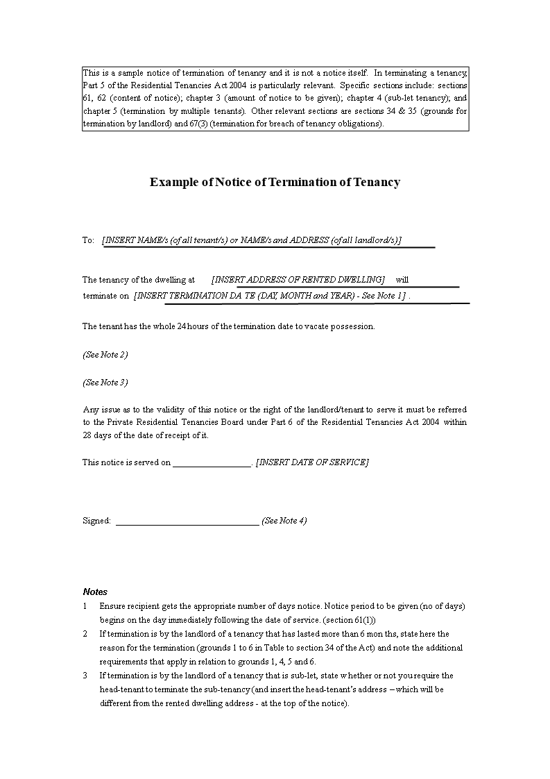 Format Of Notice Of Termination Of Tenancy