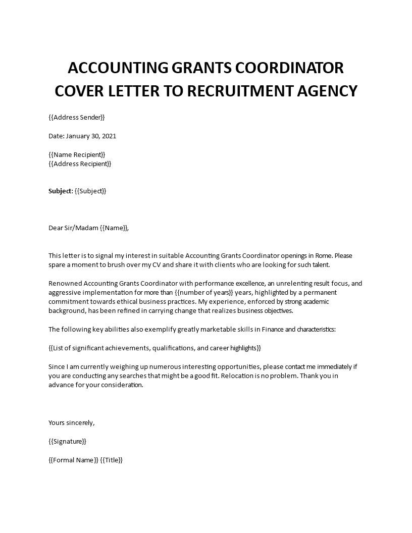 Grant Manager Cover Letter Sample