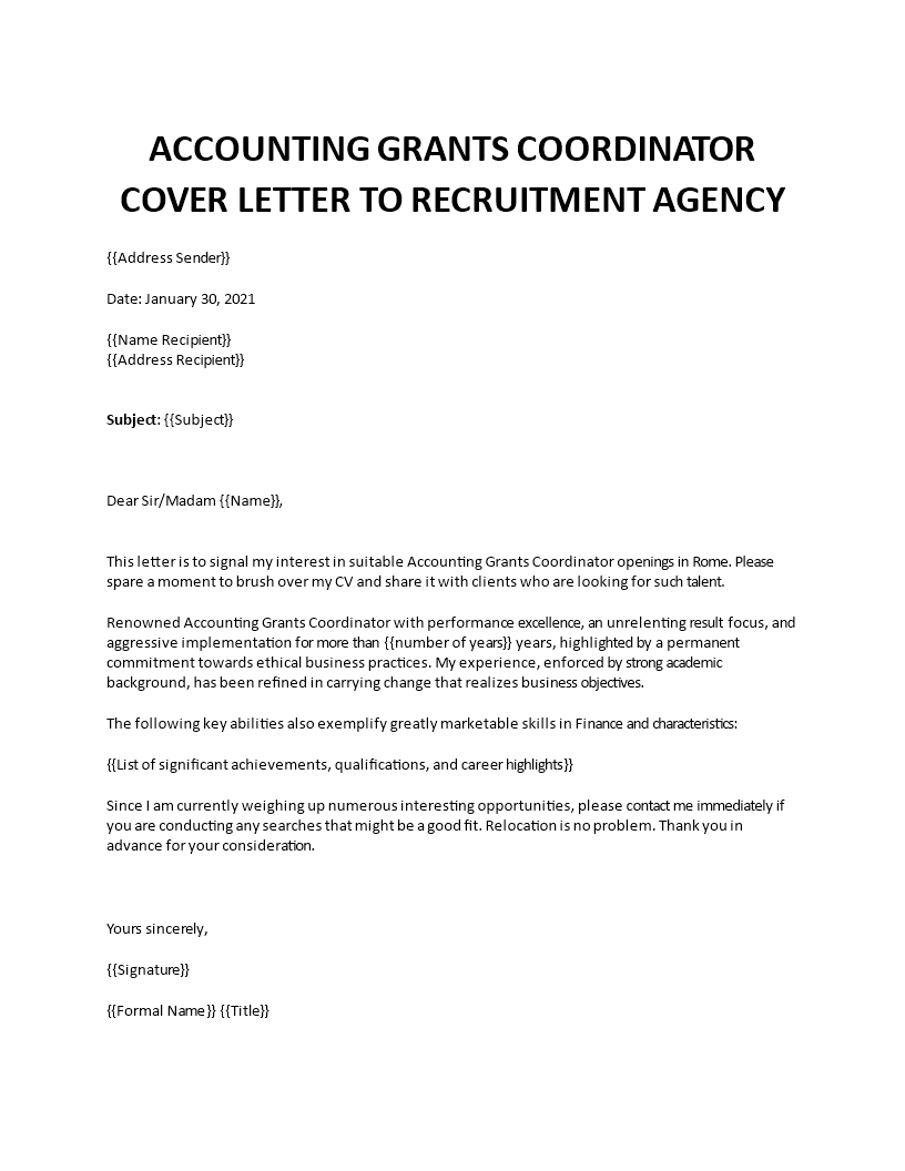 cover letter of a grant