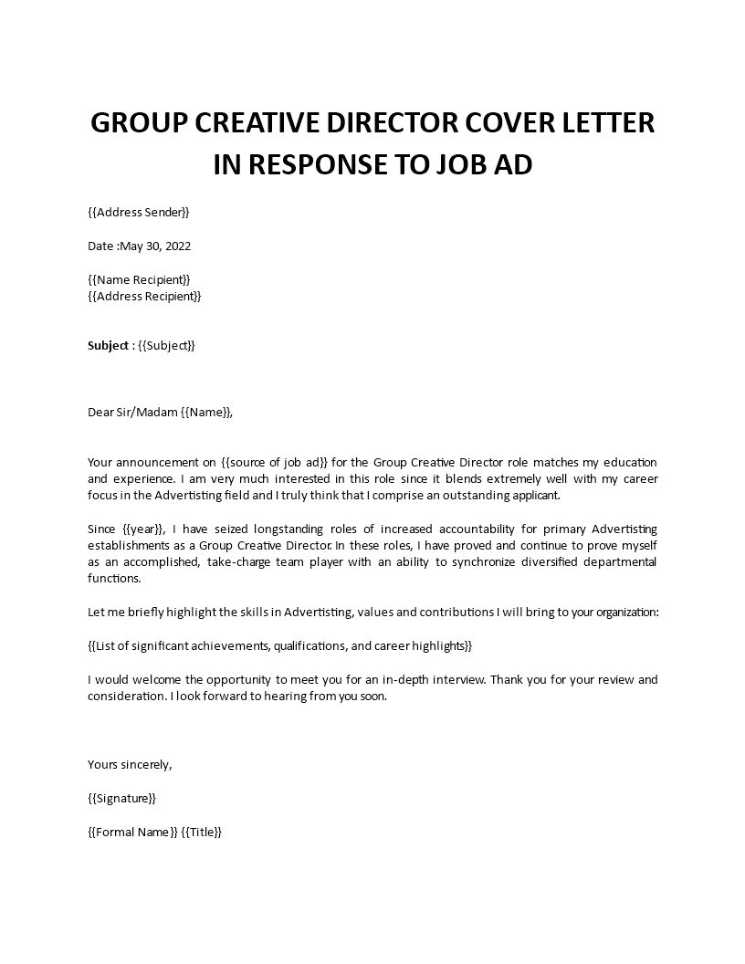 creative director application letter template