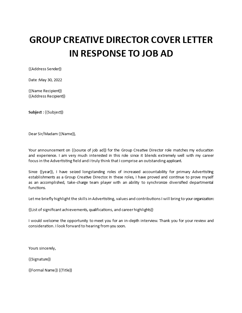 creative director application letter Main Image creative director application letter template