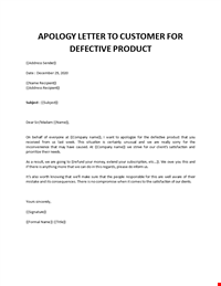 Apology letter to customer for bad product