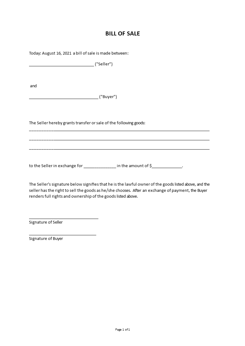 free bill of sale Main Image free bill of sale