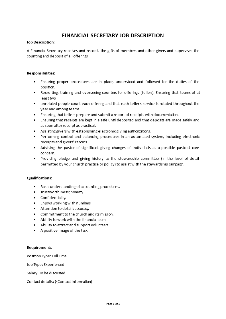 financial secretary job description Main Image financial secretary job description