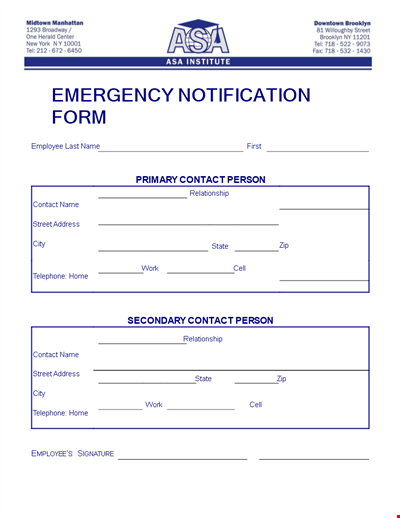 Institute Employee Emergency Notification Form