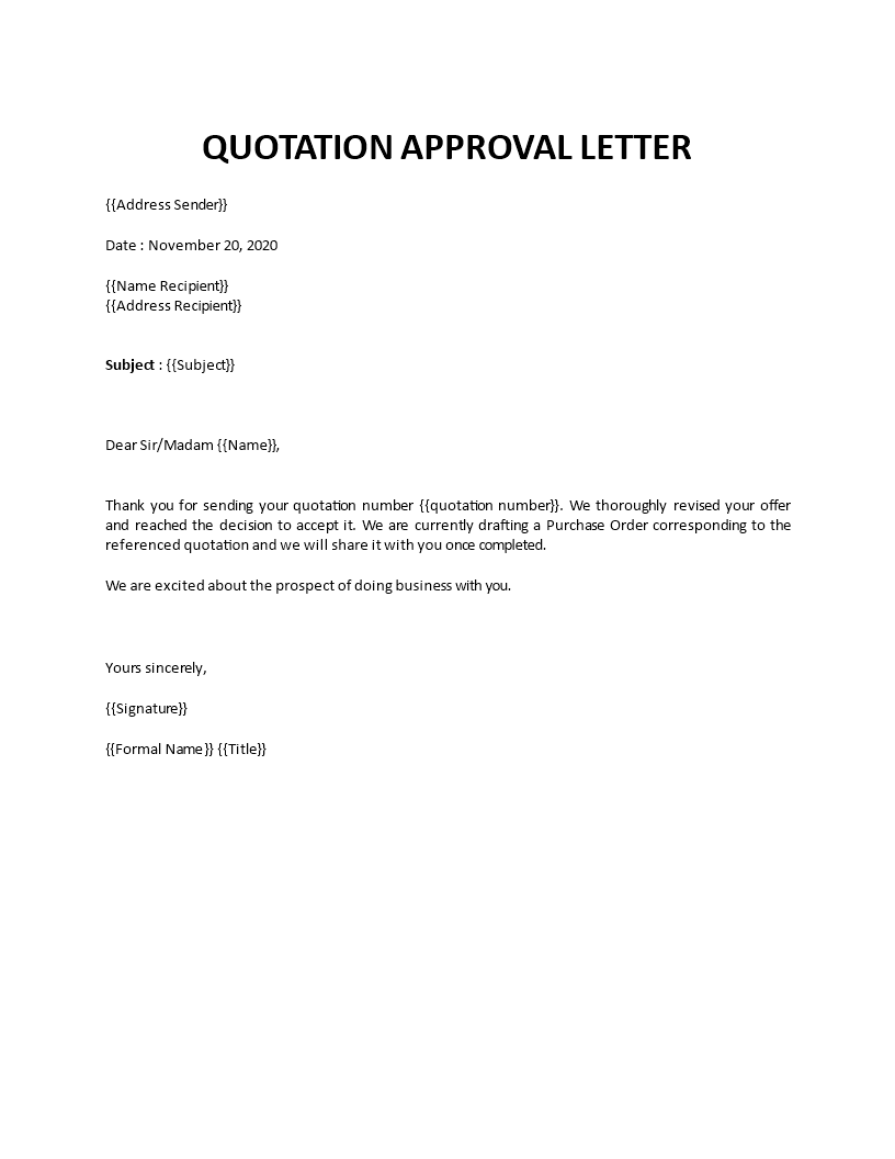 quotation approval letter