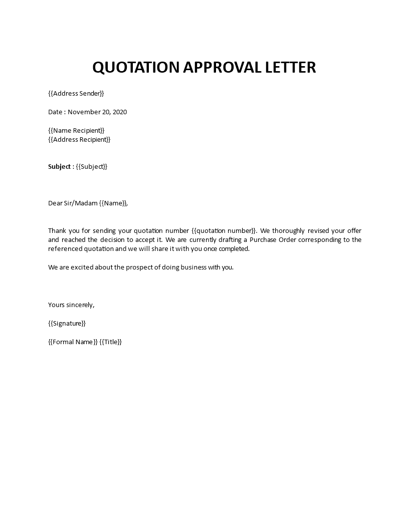 Quotation Approval Letter