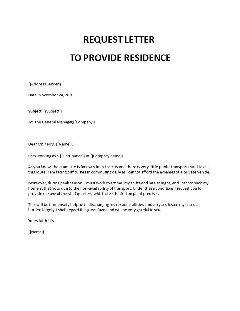 request letter to company to provide accommodation template