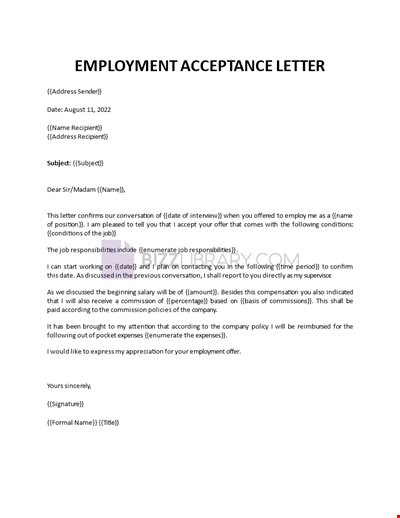 Employee Acceptance Letter