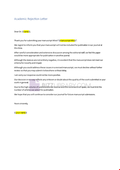 Academic Rejection Letter Example