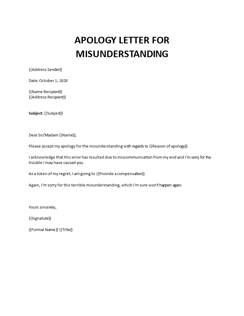 apology letter to friend for misunderstanding template