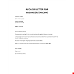 Apology Letter to Friend for Misunderstanding example document template