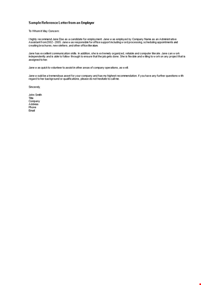 Rrofessional Reference Letter Template in Word
