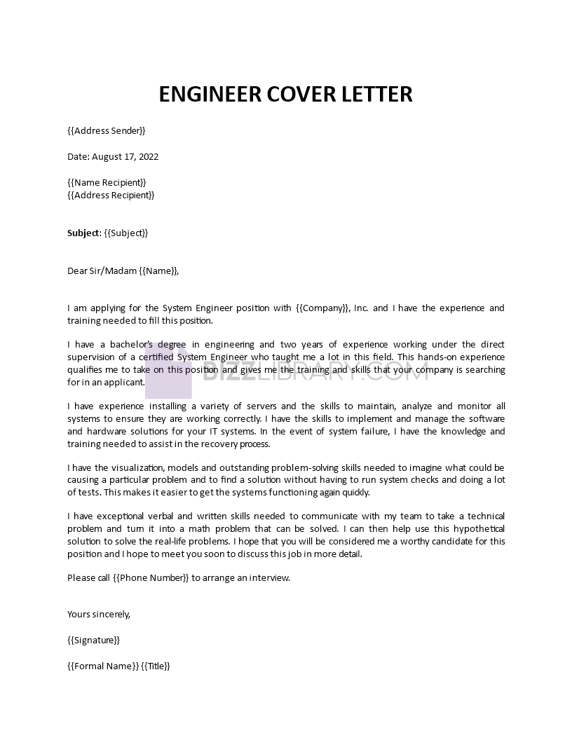 engineer cover letter template