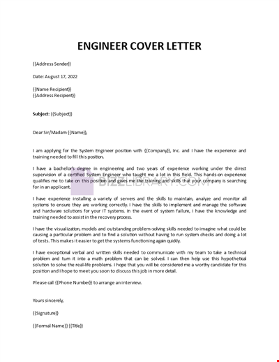 Engineer Cover Letter Template