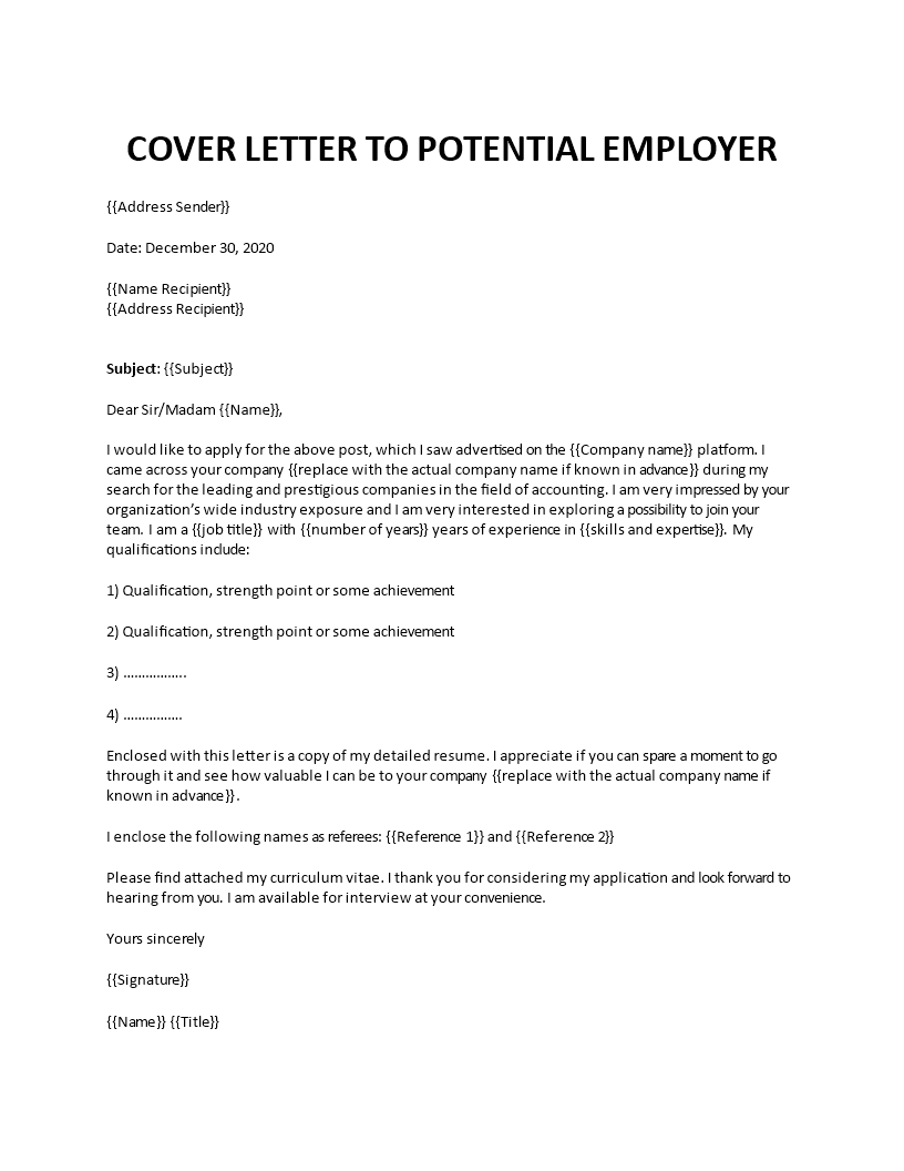 cover letter for potential job opening