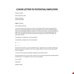 Cover Letter To Potential Employer example document template