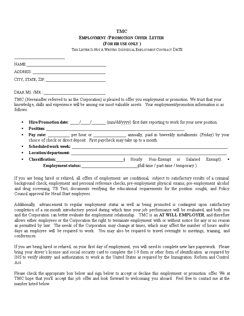 Promotion Offer Letter Template