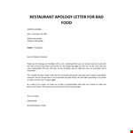 Apology letter for bad food example document template