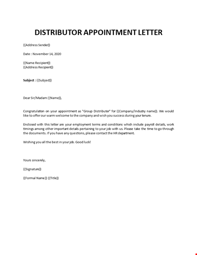 Appointment Distributor letter