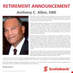 Retirement Announcement Template - Branch | Allen | Scotiabank | Bahamas example document template