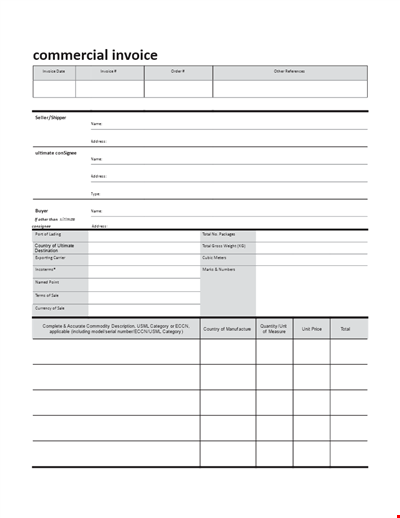 Export Commercial Invoice Template PDF | Generate Accurate Invoices | Easy to Use