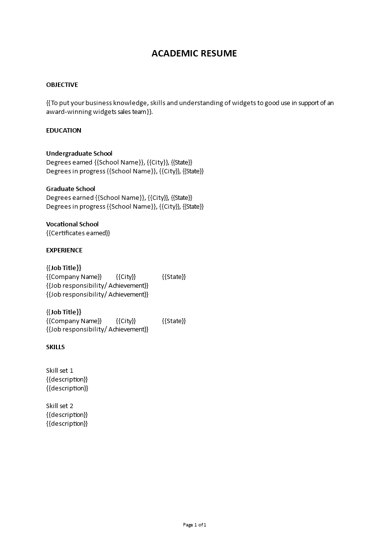 academic resume template