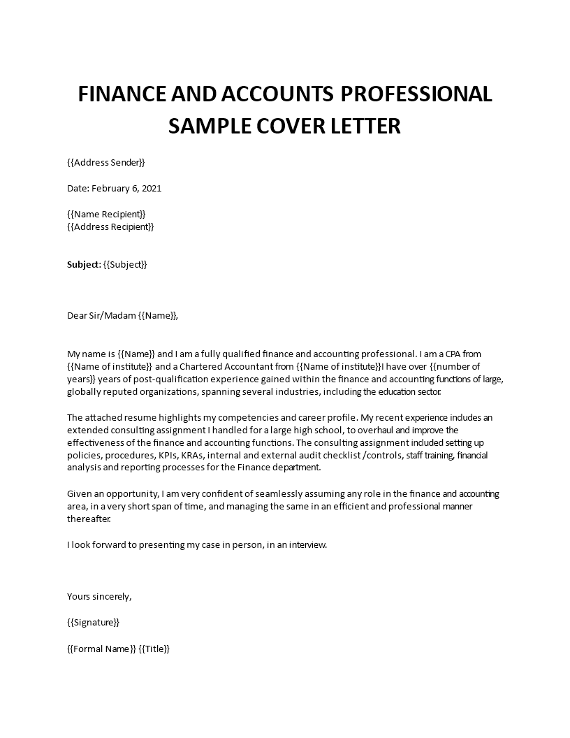 finance officer cover letter template
