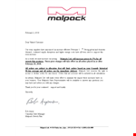 Important: Price Increase Letter for Your Orders - Malpack Updates example document template