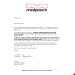 Important: Price Increase Letter for Your Orders - Malpack Updates example document template 