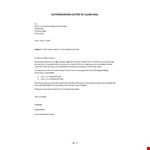Authorization Letter to Claim Visa example document template 