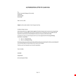 Authorization Letter to Claim Visa example document template